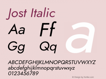 Jost Italic Version 3.500 Font Sample