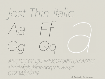 Jost Thin Italic Version 3.500 Font Sample