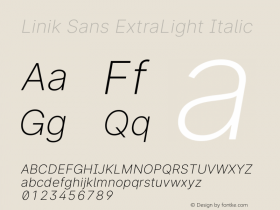 Linik Sans ExtraLight Italic Version 3.013;April 22, 2020;FontCreator 12.0.0.2522 64-bit图片样张