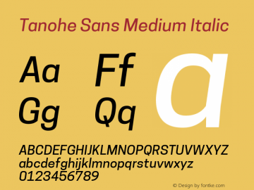 Tanohe Sans Medium Italic Version 1.00;May 4, 2020;FontCreator 12.0.0.2522 64-bit; ttfautohint (v1.8.3) Font Sample