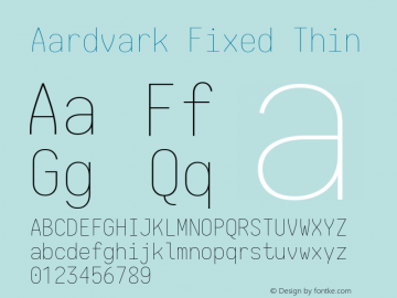 Aardvark Fixed Thin Version 0.00;May 6, 2020;FontCreator 12.0.0.2522 64-bit; ttfautohint (v1.8.3)图片样张