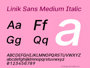 Linik Sans Medium Italic Version 3.003;May 7, 2020;FontCreator 12.0.0.2522 64-bit; ttfautohint (v1.8.3)图片样张