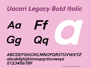 Uacari Legacy Bold Italic Version 2.022;May 11, 2020;FontCreator 12.0.0.2522 64-bit; ttfautohint (v1.8.3) Font Sample