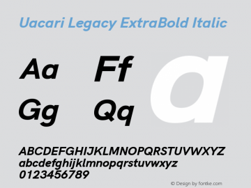Uacari Legacy ExtraBold Italic Version 2.022;May 11, 2020;FontCreator 12.0.0.2522 64-bit; ttfautohint (v1.8.3) Font Sample