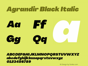 Agrandir-BlackItalic Version 3.000 Font Sample