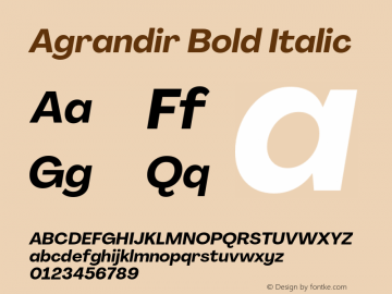 Agrandir-BoldItalic Version 3.000 Font Sample