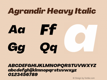Agrandir-HeavyItalic Version 3.000 Font Sample