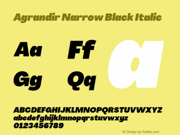 Agrandir-NarrowBlackItalic Version 3.000 Font Sample