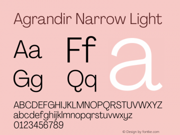 Agrandir-NarrowLight Version 3.000 Font Sample