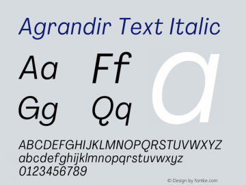 Agrandir-TextItalic Version 3.000 Font Sample