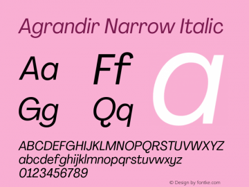 Agrandir-NarrowItalic Version 3.000 Font Sample