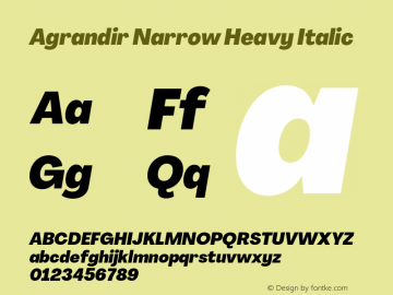 Agrandir-NarrowHeavyItalic Version 3.000 Font Sample