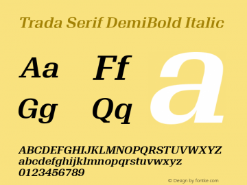 Trada Serif DemiBold Italic Version 1.00 Font Sample