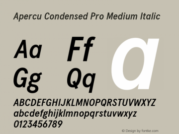 Apercu Condensed Pro Medium Italic Version 1.002 Font Sample