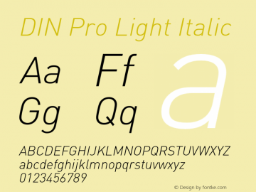 DINPro-LightItalic Version 7.504; 2005; Build 1003 Font Sample