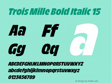 Trois Mille Bold Italic 15 Version 1.000;hotconv 1.0.109;makeotfexe 2.5.65596 Font Sample