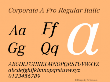 Corporate A Pro Italic Version 1.40 Font Sample