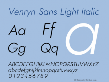 Venryn Sans Light Italic Version 3.20;May 20, 2020;FontCreator 12.0.0.2522 64-bit Font Sample