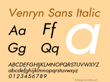 Venryn Sans Italic Version 3.20;May 20, 2020;FontCreator 12.0.0.2522 64-bit Font Sample