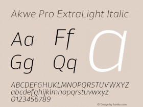 Akwe Pro ExtraLight Italic Version 1.000;PS 001.000;hotconv 1.0.88;makeotf.lib2.5.64775 Font Sample