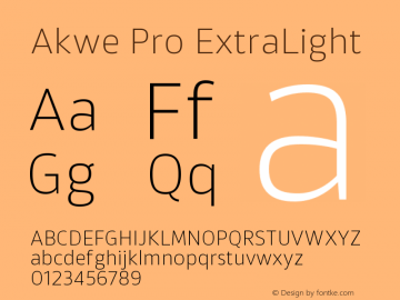 Akwe Pro ExtraLight Version 1.000;PS 001.000;hotconv 1.0.88;makeotf.lib2.5.64775图片样张