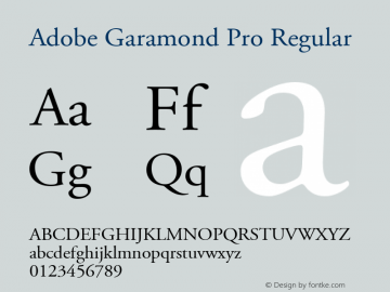 Adobe Garamond Pro Regular Version 2.074;PS 2.000;hotconv 1.0.57;makeotf.lib2.0.21895 Font Sample