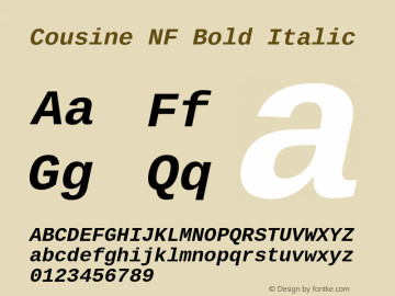 Cousine Bold Italic Nerd Font Complete Mono Windows Compatible Version 1.21 Font Sample