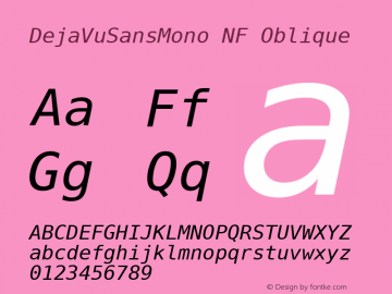 DejaVu Sans Mono Oblique Nerd Font Complete Mono Windows Compatible Version 2.37 Font Sample