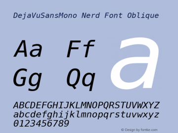 DejaVu Sans Mono Oblique Nerd Font Complete Version 2.37图片样张