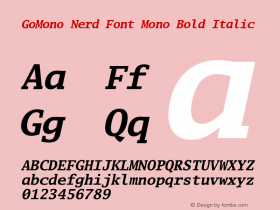 Go Mono Bold Italic Nerd Font Complete Mono Version 2.008; ttfautohint (v1.6) Font Sample