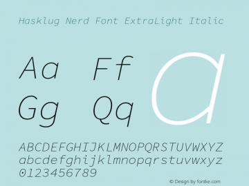 Hasklug ExtraLight Italic Nerd Font Complete Version 1.050;PS 1.0;hotconv 16.6.51;makeotf.lib2.5.65220 Font Sample