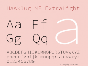 Hasklug ExtraLight Nerd Font Complete Mono Windows Compatible Version 2.030;PS 1.0;hotconv 16.6.51;makeotf.lib2.5.65220图片样张