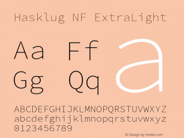 Hasklug ExtraLight Nerd Font Complete Windows Compatible Version 2.030;PS 1.0;hotconv 16.6.51;makeotf.lib2.5.65220 Font Sample