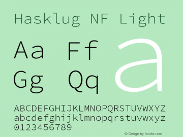 Hasklug Light Nerd Font Complete Windows Compatible Version 2.030;PS 1.0;hotconv 16.6.51;makeotf.lib2.5.65220图片样张