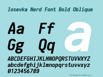 Iosevka Bold Oblique Nerd Font Complete 1.14.0; ttfautohint (v1.7.9-c794) Font Sample