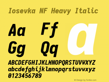 Iosevka Heavy Italic Nerd Font Complete Windows Compatible 1.14.0; ttfautohint (v1.7.9-c794) Font Sample