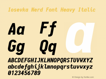 Iosevka Heavy Italic Nerd Font Complete 1.14.0; ttfautohint (v1.7.9-c794) Font Sample