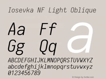 Iosevka Light Oblique Nerd Font Complete Mono Windows Compatible 1.14.0; ttfautohint (v1.7.9-c794) Font Sample