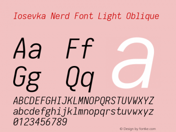 Iosevka Light Oblique Nerd Font Complete 1.14.0; ttfautohint (v1.7.9-c794)图片样张