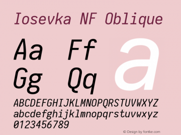 Iosevka Oblique Nerd Font Complete Mono Windows Compatible 1.14.0; ttfautohint (v1.7.9-c794) Font Sample