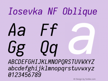 Iosevka Oblique Nerd Font Complete Windows Compatible 1.14.0; ttfautohint (v1.7.9-c794) Font Sample