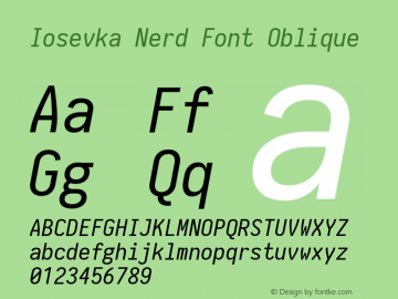 Iosevka Oblique Nerd Font Complete 1.14.0; ttfautohint (v1.7.9-c794) Font Sample