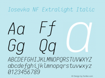 Iosevka Term Extralight Italic Nerd Font Complete Windows Compatible 1.14.0; ttfautohint (v1.7.9-c794)图片样张