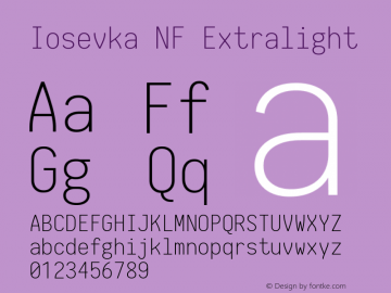 Iosevka Term Extralight Nerd Font Complete Windows Compatible 1.14.0; ttfautohint (v1.7.9-c794) Font Sample