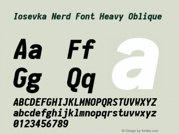 Iosevka Term Heavy Oblique Nerd Font Complete 1.14.0; ttfautohint (v1.7.9-c794) Font Sample