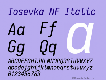 Iosevka Term Italic Nerd Font Complete Mono Windows Compatible 1.14.0; ttfautohint (v1.7.9-c794) Font Sample