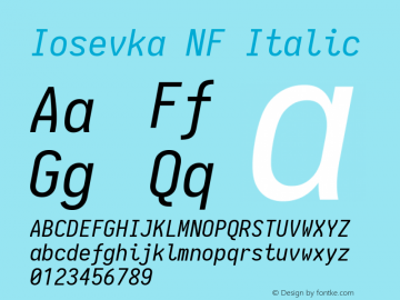 Iosevka Term Italic Nerd Font Complete Windows Compatible 1.14.0; ttfautohint (v1.7.9-c794) Font Sample