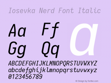 Iosevka Term Italic Nerd Font Complete 1.14.0; ttfautohint (v1.7.9-c794) Font Sample