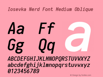 Iosevka Term Medium Oblique Nerd Font Complete 1.14.0; ttfautohint (v1.7.9-c794) Font Sample