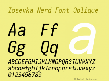 Iosevka Term Oblique Nerd Font Complete 1.14.0; ttfautohint (v1.7.9-c794) Font Sample